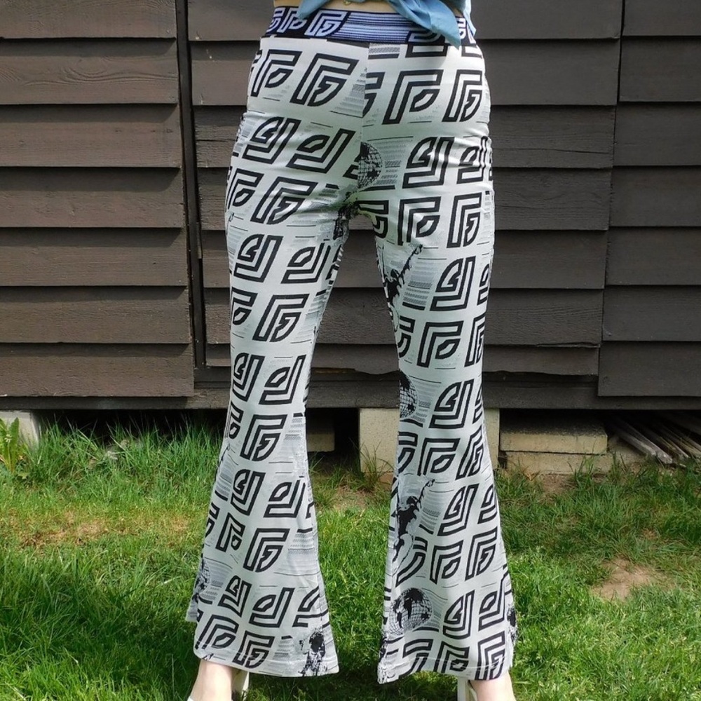 💚JPG flare leg patterned polyester pants.
